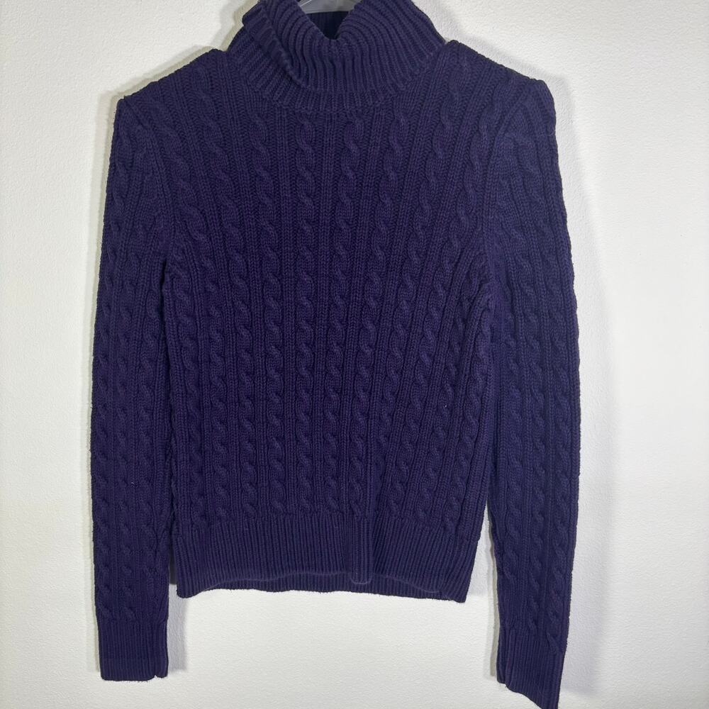 Ann Taylor Purple Cable Knit Turtleneck Sweater Womens Medium M Heavyweight Y2K